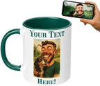 Personalized Coffee Mug, Custom Photo Caricature Gift, Funny Customized Coffee Gift for Men & Women, Custom Mugs with Pictures, Green 11oz Customized Fathers Day Mug