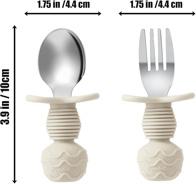 PandaEar 6 Pack Stainless Steel Toddler Spoons and Fork Feeding Set - Anti-Choke First Self Feeding Utensils for Kids Baby Girls Led Weaning Ages 18 Months+ (Pink/Beige)