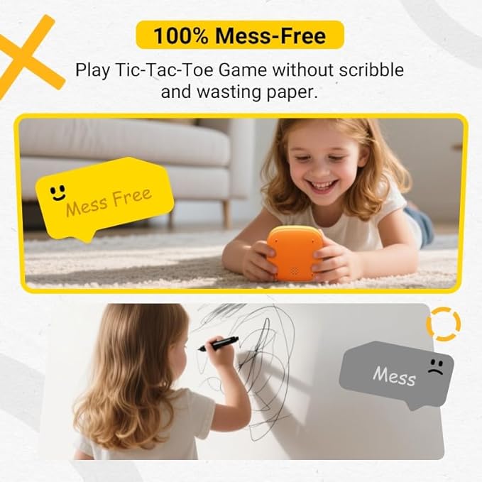 4-in-1 Handheld Tic Tac Toe Game Portable Electronic Board Games for Kids & Adults, Travel Games, Birthday Gifts, Yellow