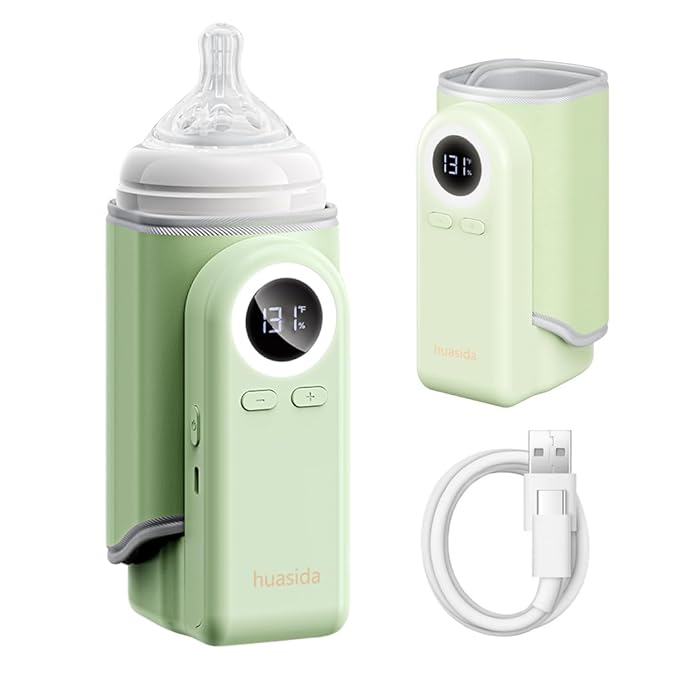 Portable Baby Bottle Warmer 4-in-1 Fast Heating Baby Milk Warmer for Breastmilk or Formula with Heating Warm Milk Constant and Warm Water Function (Green)