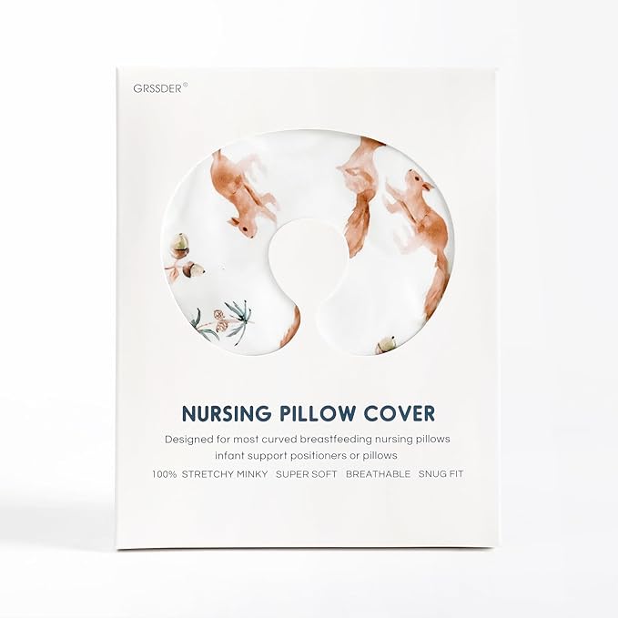 GRSSDER Nursing Pillow Cover Stretchy Minky Removable Nursing Covers for Breastfeeding Pillows, Ultra Soft Comfortable Slipcover for Boy and Girls, Stylish Pretty Squirrel