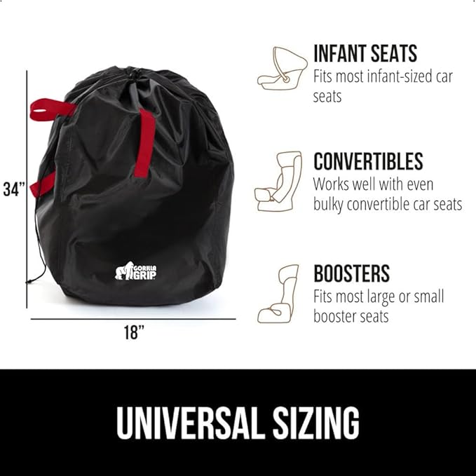 GORILLA GRIP Car Seat Travel Bag for Airplane Gate Check, Easy Carry Backpack Bags Cover Carseats, Infant Baby Carriers and Toddler Booster Seats for Airport, Child Air Travels Airport Essential, Red