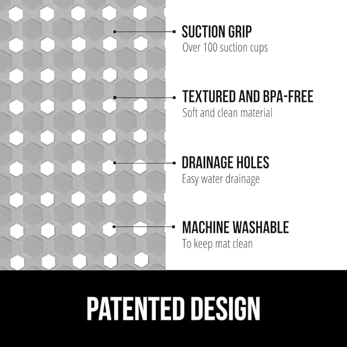 GORILLA GRIP Patented Square Shower Stall Mat, Small Bathtub Floor Mats for Stand Up Showers, Suction Cups and Drainage Holes, Machine Wash, Soft on Feet, Bathroom Accessories 21x21 Inch, Gray Opaque