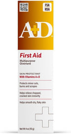 A+D First Aid Multipurpose Healing Ointment - Moisturizing Skin Protectant for Dry Cracked Heels, Elbows, Hands and Lips - Protects Minor Cuts, Burns, & Scrapes – 4 oz Tube