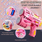 Rechargeable Pink Dolphin Bubble Guns for Kids, LED Light Up Bubble Machine Blower with 2 Bottles Bubble Refill Solution for Kids, Bubble Makers Blaster for Toddlers, Summer Wedding Toys Gift