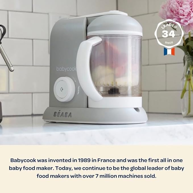 BEABA Babycook Solo 4 in 1 Baby Food Maker, Baby Food Processor Baby Food Steamer, Lrg Capacity 4.5 Cups 27 Servings in 20 Mins, Auto Steam Cooking, Puree Blender, White