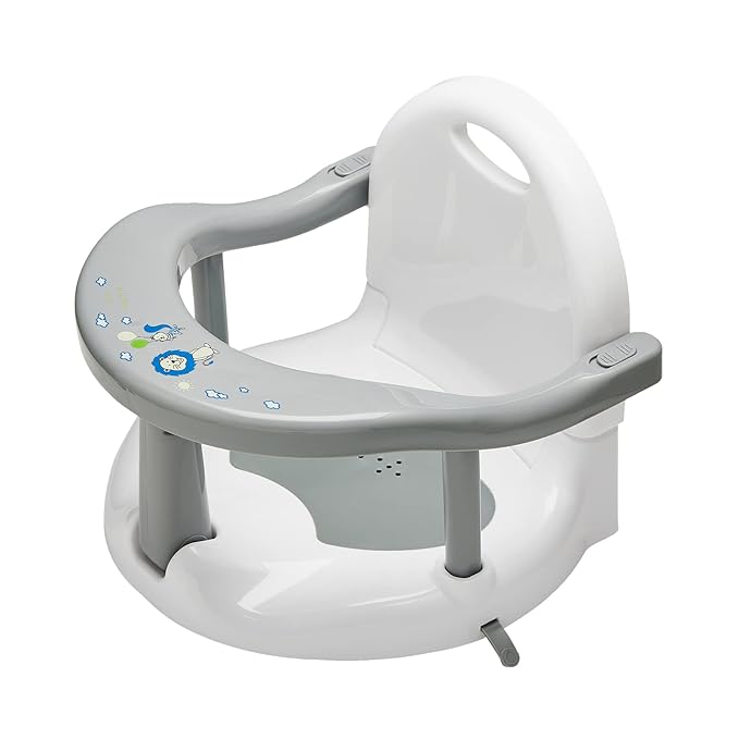 Foldable Baby Bath Seat - Non Slip Bathtub Chair for Sitting Up, Wrap-Around Seat with Suction Cups for 6-18 Months (Grey White)