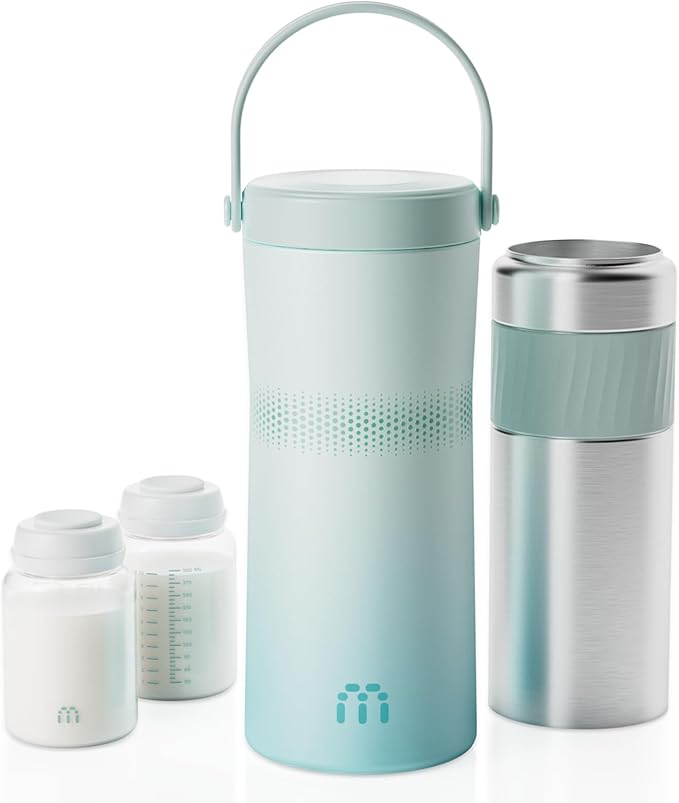 22oz Breast Milk Cooler for Travel & Work, Stainless Steel Chiller with 360° Even Cooling, Keeps Milk Cold for 24 Hours, Portable Storage for Breastfeeding Moms, Includes 2 Baby Bottles, Green