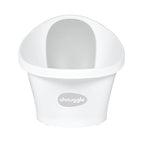 Shnuggle Newborn Baby Bath | Built in Support Bump and Soft Backrest | Suitable from Newborn | Bath Seat Support Includes Plug | White with Grey Backrest