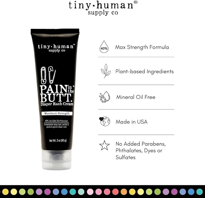 Pain in The Butt MAX Diaper Rash Cream, 3oz, 40% Zinc Oxide, 3-Pack, Natural Ingredients, Petrolatum Free, Soothing, Rapid Relief and Protection for Baby