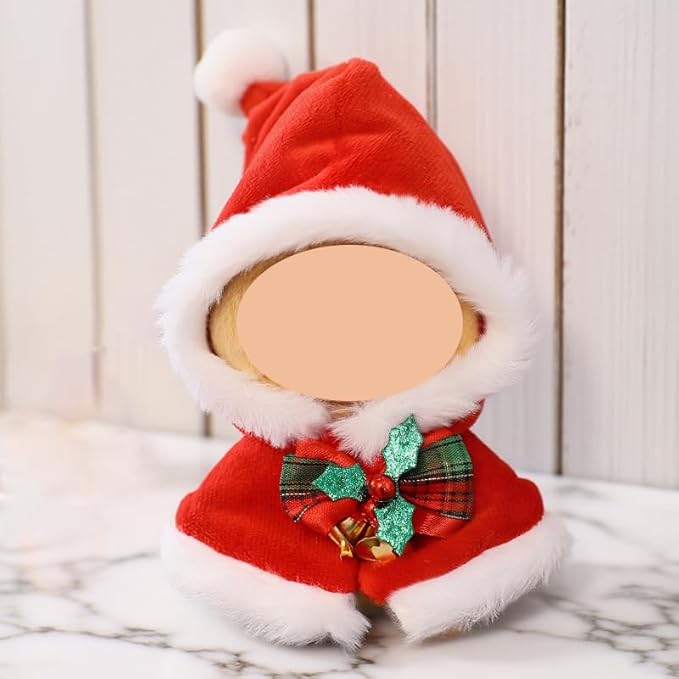 Christmas 17cm Doll Clothes Outfit Set (No Doll) Cute Christmas Clothes Accessories for 15-17cm Dolls Outfit Fashion Handmade Cloth Accessories Outfits Stylish(Santa Cape)