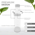 Re-Fill Powder Container To-Go, 2-Compartment Powder Travel Dispenser with Measurements - Powder Container for Protein Powder or Pre-Workout to use On-The-Go (White)