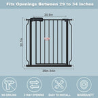 Black Baby Gate 29-34 Inch Wide Walk Through Pressure Mounted Safety Gate with Door No Drill Tension Metal Gate for Dog Cat and Toddler