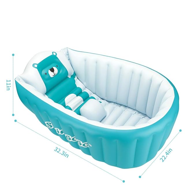 Inflatable Bathing Tub for Toddler,Non Slip Safety Thick Cushion Central Seat,Portable Travel Seat Baths Baby Swimming Pool for 0-5 Year(Blue)