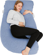 Chilling Home Pregnancy Pillow, U Shaped Pregnancy Pillows for Sleeping Full Body Pillow Maternity Pillow for Pregnant Women 58 inch, Pregnant Women Must Have with Removable Cover, Blue-Jersey