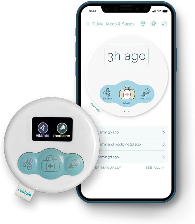 Cubtale Smart Tracker for Supplements and Vitamins – One-Press Logging Device with App Sync, Reminders, and Caregiver Support for Prenatal Routines