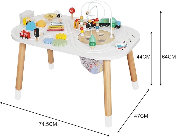 Baby Activity Cubes for Kids,Toddler Activity Cubes&Activity Center Table with Wooden Bead Mazes，Mini Toy Car,Gears&Blocks|Wooden Desk Play Table as Montessori Toy for 1 Year Old Boy Girl