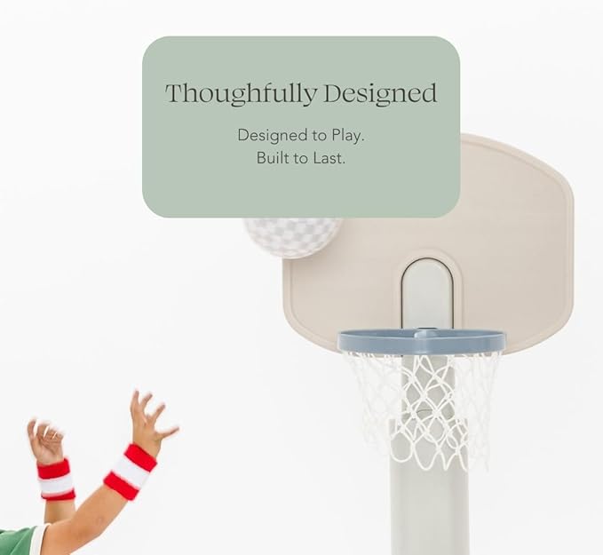 PLAYSMOL Basketball Hoop for Toddlers & Kids, Rainbow Backboard with Blue Rim, Indoor Outdoor Mini Basketball Hoop, Adjustable Height, Colorblock Plush Ball Included, Ages 18m+