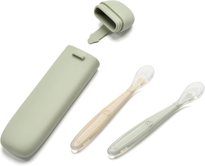 Silicone Baby Spoons for Baby Led Weaning, Spoons with Storage Box，Feeding Spoons for First Stage Baby Dishwasher Safe (Green)