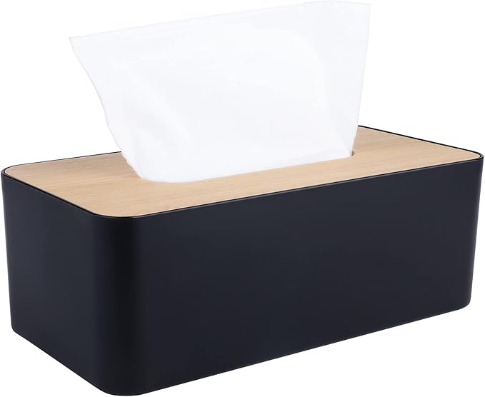 MOCHTERO Tissue Box Cover,Tissue Holders,Tissue Box Holder for Bathrooms,Bamboo Cover Plate,Home and Office,9.7 * 5 * 3.6in (Black)