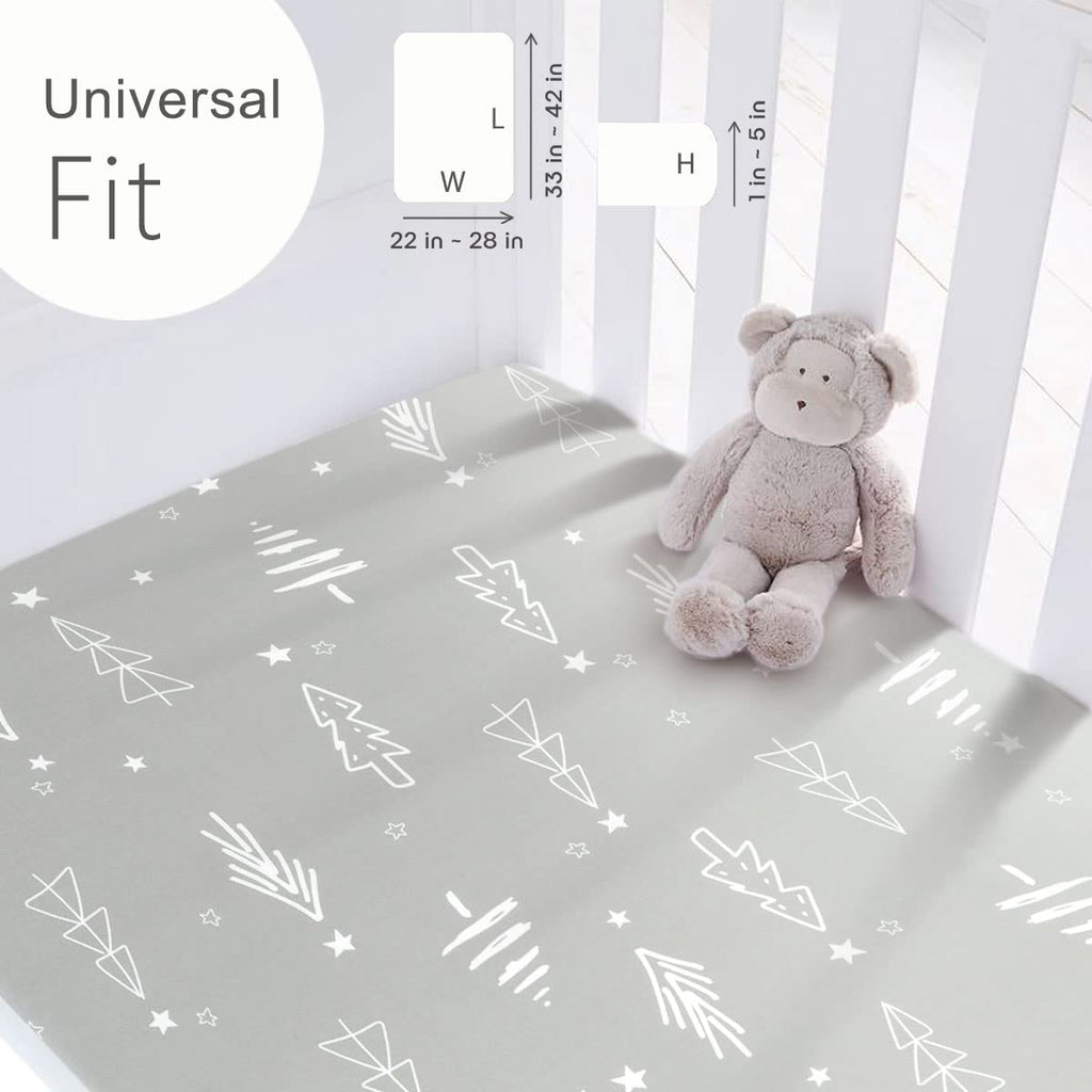 GRSSDER Stretchy Ultra Soft Jersey Knit Fitted Pack n Play Sheets Set 2 Pack, Portable/Mini Crib Sheets, Christmas Trees and Arrows for Girls and Boys