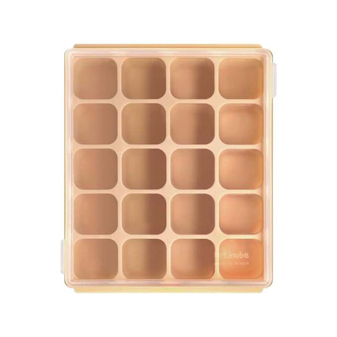 Baby Food Storage Silicone Cubes with Clip-On Lid Freezer Tray Baby Food Soups Purees Ice Safe Design Made in Korea(20cubes 0.8oz, Sand Beige Set of 2)