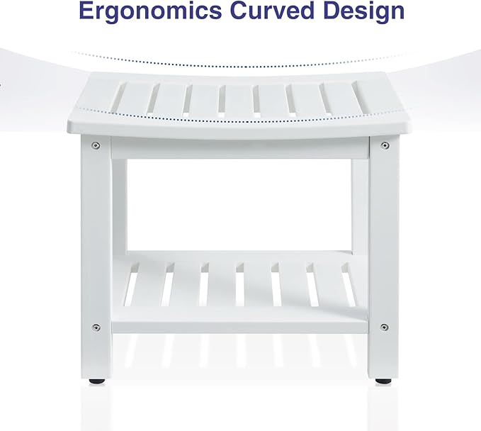 Psilvam Poly Lumber Shower Bench, Shower Stool with Storage Shelf, Shower Benches for Inside Shower Water Resistant & Non-Slip Design Shower Chair Seat for Bathroom, Living Room (White)