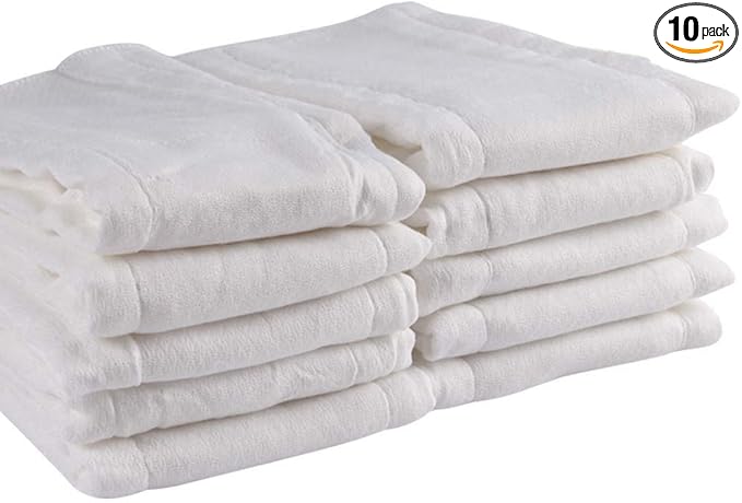 Prefold Cloth Diapers 100% Cotton, Fasoar 3Ply Washable Diapers for Babies to Toddlers Multi-Use (10-35 lbs) 10/12 Count… (10)