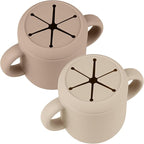 Snack Containers, Silicone Snack Cups for 6-12 Months Toddlers - Pack of 2 Food Grade Silicone Snack Cups with Grip Handle for Baby Led Weaning, Unbreakable (Sand/Natural)