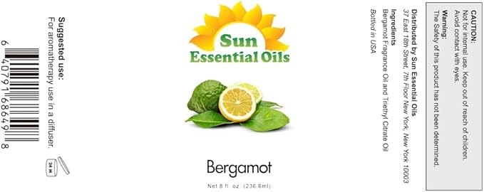 Sun Essential Oils 8oz - Bergamot Essential Oil - 8 Fluid Ounces