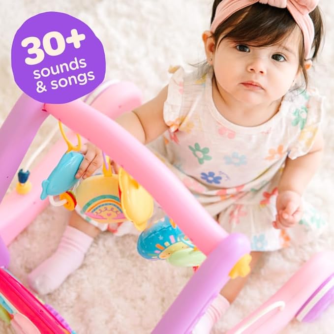 Move2Play, 4-in-1 Baby Play Mat & Activity Center Gym | Walker | Infant Toy for Tummy Time | Birthday Gift for 3, 4, 5, 6, 7, 8, 9, 10, 12 + Month Old Boys & Girls (Pink)