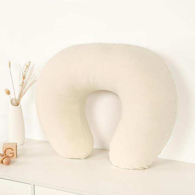 Hooyax Muslin Nursing Pillow Covers Only, Soft and Breathable Nursing Covers for Breastfeeding Pillows, Adorable Infant Feeding Pillow slipcover for Baby Boy and Girls (Wheat)