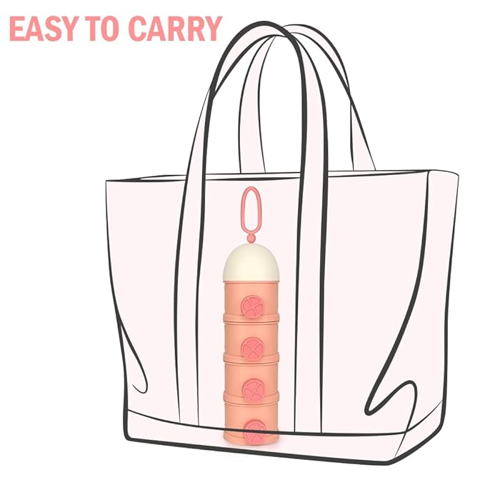 Accmor Formula Dispenser On The Go, 4 Layers Stackable Formula Container to Go, Non-Spill Portable Milk Powder Baby & Kids Snack Container, Pink