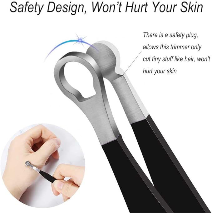 Liangery Manual Nose Hair Trimmer for Men Women- Stainless Steel Precision Blades, Leather Case, Tweezers Style Nasal Cutter, Eyebrow, Ear & Facial Grooming Tool (Black)