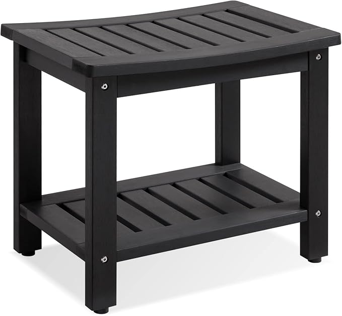 Psilvam Poly Lumber Shower Bench with Storage Shelf, Non-Slip Design, Water Resistant for Bathroom & Living Room (Black)