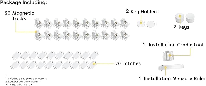 20 Pack Magnetic Cabinet Locks Baby Proofing - Vmaisi Children Proof Cupboard Drawers Latches - Adhesive Easy Installation