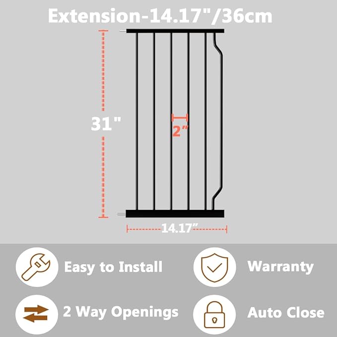 Fairy Baby Safety Gate 14.17 inch Extension for Extra Wide Baby Gate Dog gate Pressure Mounted Walk Through Pet Gate Black