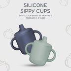 Silicone Sippy Cups with Easy Grip Transition Handles and a Soft Spout. a Non Toxic No Spill Unbreakable Training Cup 150ml/5oz |2-Pack Green and Navy|