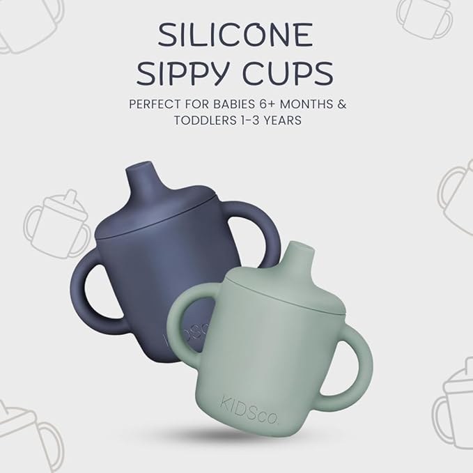 Silicone Sippy Cups with Easy Grip Transition Handles and a Soft Spout. a Non Toxic No Spill Unbreakable Training Cup 150ml/5oz |2-Pack Green and Navy|