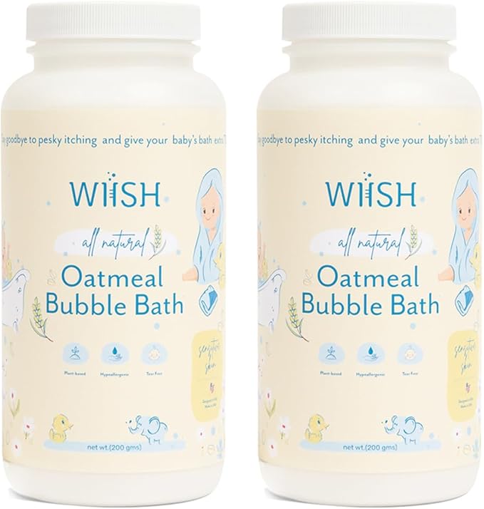 WIISH Baby Oatmeal Bubble Bath - Baby Bubble Bath for Sensitive Skin with 30% Colloidal Oatmeal | Aloe vera powder + Lavender powder Healing Ingredient, soothing Itchiness, Rashes, Dryness 32oz (520g)