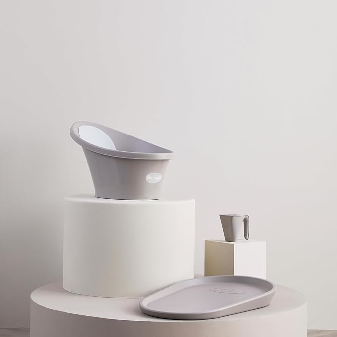 Shnuggle Newborn Baby Bath | Built in Support Bump and Soft Backrest | Suitable from Newborn | Bath Seat Support Includes Plug | Taupe