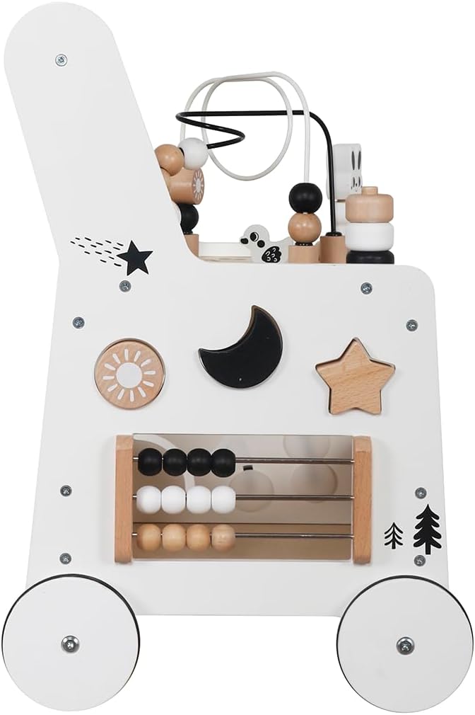 Wooden Baby Walker - 5in1 Montessori Activity Cubes, Baby Push Walker for Toddler, 1+ Year Old Boy Girl | Sorting & Stacking Toys, Bead Mazes & Counting Toys