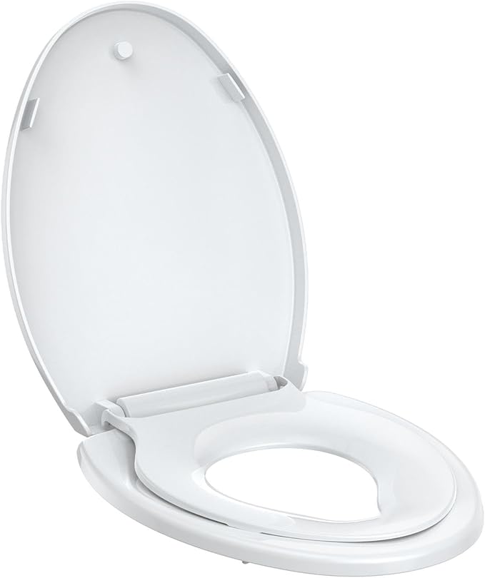 Toilet Seat with Toddler Seat Elongated, PP Material Family Toilet Seat Cover, Soft Close Adult & Toddler Seats, Easy to Clean, Safe Potty Training Solution for Kids, Bathroom Upgrade for Home