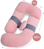 AS AWESLING 60in Full Body Pillow | Nursing, Maternity and Pregnancy Pillow | Extra Large U Shape Pillows with Detachable Side, Separate Support Pillow and Removable Cover Velvet (Light Pink)