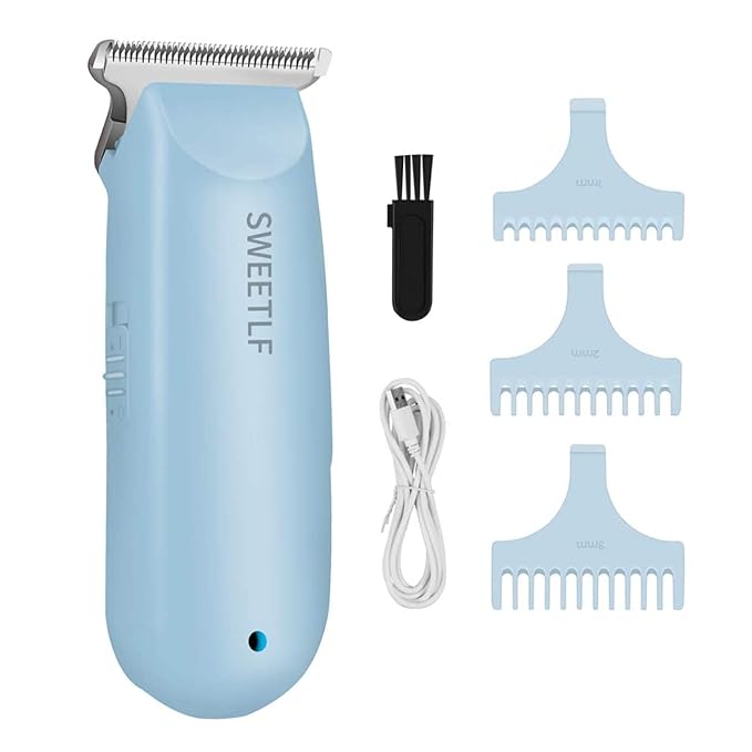 SweetLF Hair Clippers, Silent Cordless Hair Trimmer, Mini Hair Cutting Kit with 3 Guide Combs, USB Rechargeable, Portable, Blue