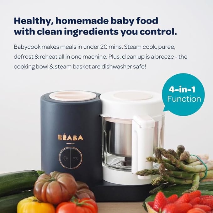 BEABA Babycook Neo Baby Food Maker | Non-Toxic Glass & Stainless Steel | Trusted by Celebrity Moms | Sustainable Baby Food Processor | Global Leader| 34 Servings in 20 Mins