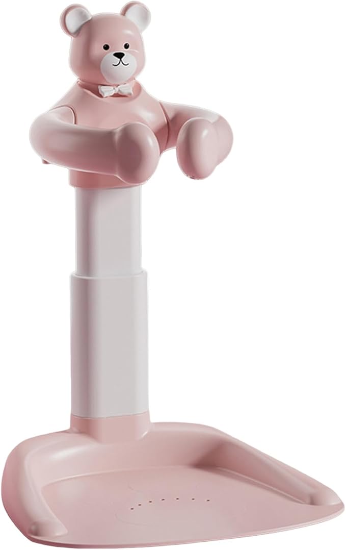 Adjustable Baby Shower Stand with Anti-Slip Base, Huggable Bear Bath Support, Portable Baby Shower Stand, Bath Shower Standing Support Baby Bath Stand for Infants Babys Pink Bear