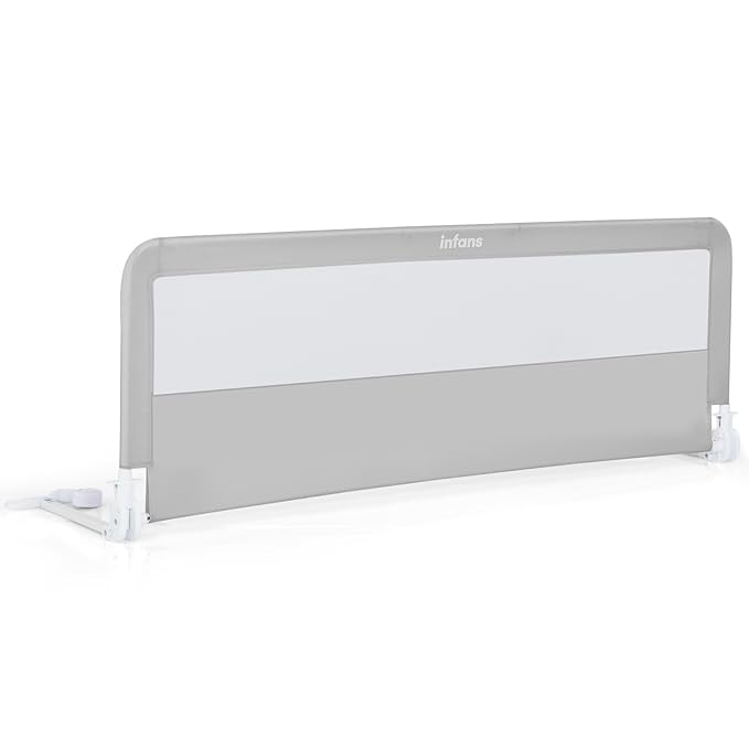 INFANS Bed Rail for Toddlers, 58" Foldable Safety Baby Crib Rail Fit for Kids Twin, Extra Long Swing Down Bed Guardrail for Convertible Crib, Queen, Full, King Mattress Side Guard (Light Gray)