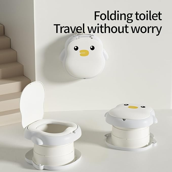 CoocooBaby Portable potty seat for toddler travel, Portable toilet for kids with Potty Liners, Travel Bag, Foldable Car Potty for Toddler (Penguin)