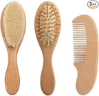 PandaEar Baby Hair Brush and Comb Set for Newborn| Natural Wooden Hairbrush with Soft Goat Bristles, Pear Wood Comb and Wooden Massage Brush for Infant, Toddler, Kids